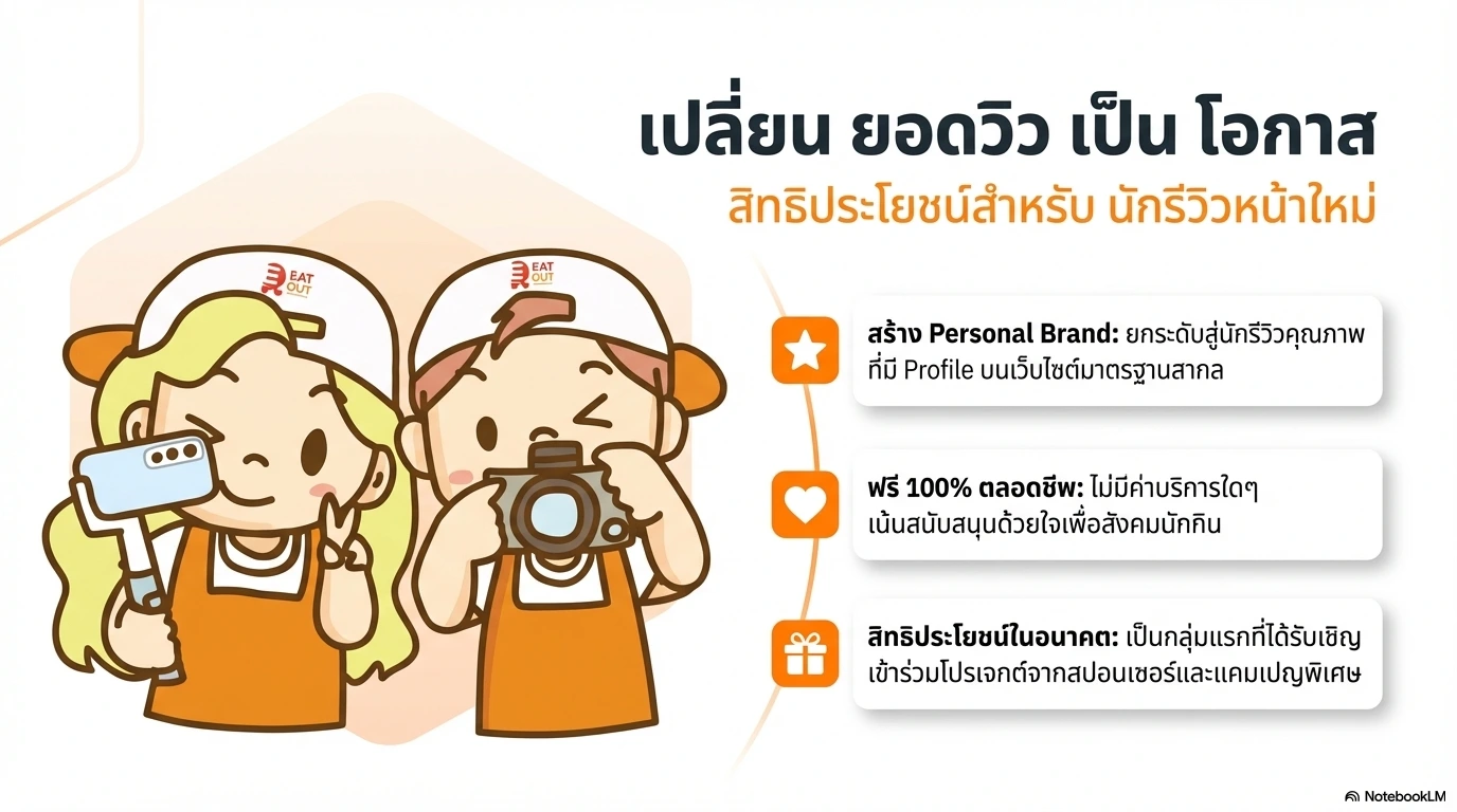 โปรโมทช่องรีวิวร้านอาหารของนักรีวิวร้านอาหารหน้าใหม่ กับ eatout commerce เครือข่ายเว็บไซต์ ช่วยโปรโมทร้านอาหารเปิดใหม่ และโปรโมทนักรีวิวหน้าใหม่